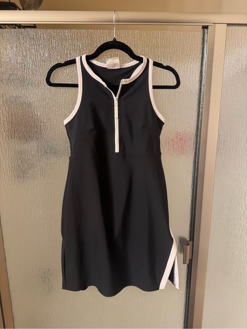 Sage Black Athletic Zip-Front Women's athletic Dress with White Trim.